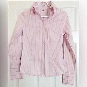 H&M Pink Fitted Stretch Button Down Shirt